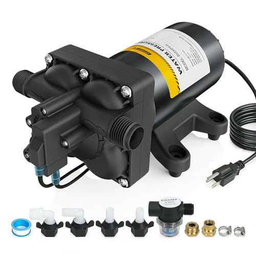 Gidrox 12V RV Water Pump, 5.0 GPM 55 PSI Diaphragm Pump, 18Volt Quiet Fresh Water Pump with Pressure Switch, Self Priming Pressure Pumps for RV Camper Boat Marine Food Truck, Dark Grey