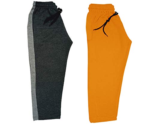 Image of indi weaves Kids Unisex Solid Fleece Warm Track Pants Winter Lower for Boys & Girls (Mustard; Dark Grey; 6-7 Years) Pack of 2