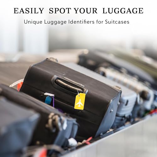 Image of Silicone Luggage Tag for Suitcases with Stainless Loop, TSA Approved, Privacy Protection Travel Essentials Bag Tags by Gostwo, Yellow, 3.6*2*0.25 inches