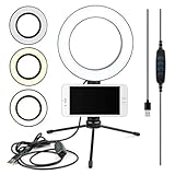Ring Light LED 6” com Tripé de Mesa e Suporte para Celular | Iluminador Circular com 3 Modos de Cor e 10 Níveis de Brilho para Fotos, Vídeos, Lives e Maquiagem