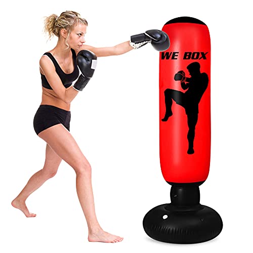 Punching Bag for Kids,63 Inch Boxing Bag Kids Punching Bag with Stand,Free Standing Inflatable Punching Bag Bounce Back Boxing Equipment for Practice Kickboxing MMA Karate (RED)