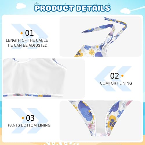 KLL Garden Tricolor Pansy Flower Girls Two Piece Bikini Sets Scoop Neck Beach Swimsuit Bathing Suit4