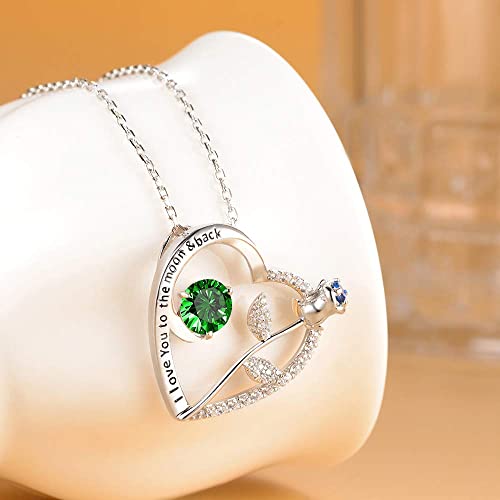 ELDA & CO. Christmas Jewelry Gifts Wife Birthday Emerald Necklace Love Rose Flower May Birthstones Jewelry I Love You to the Moon and Back Sterling Silver - Image 5