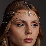 Layered Gold Head Chain Renaissance Rhinestone Forehead Headband Festival 1920s Accessories for Women Wedding Headpiece