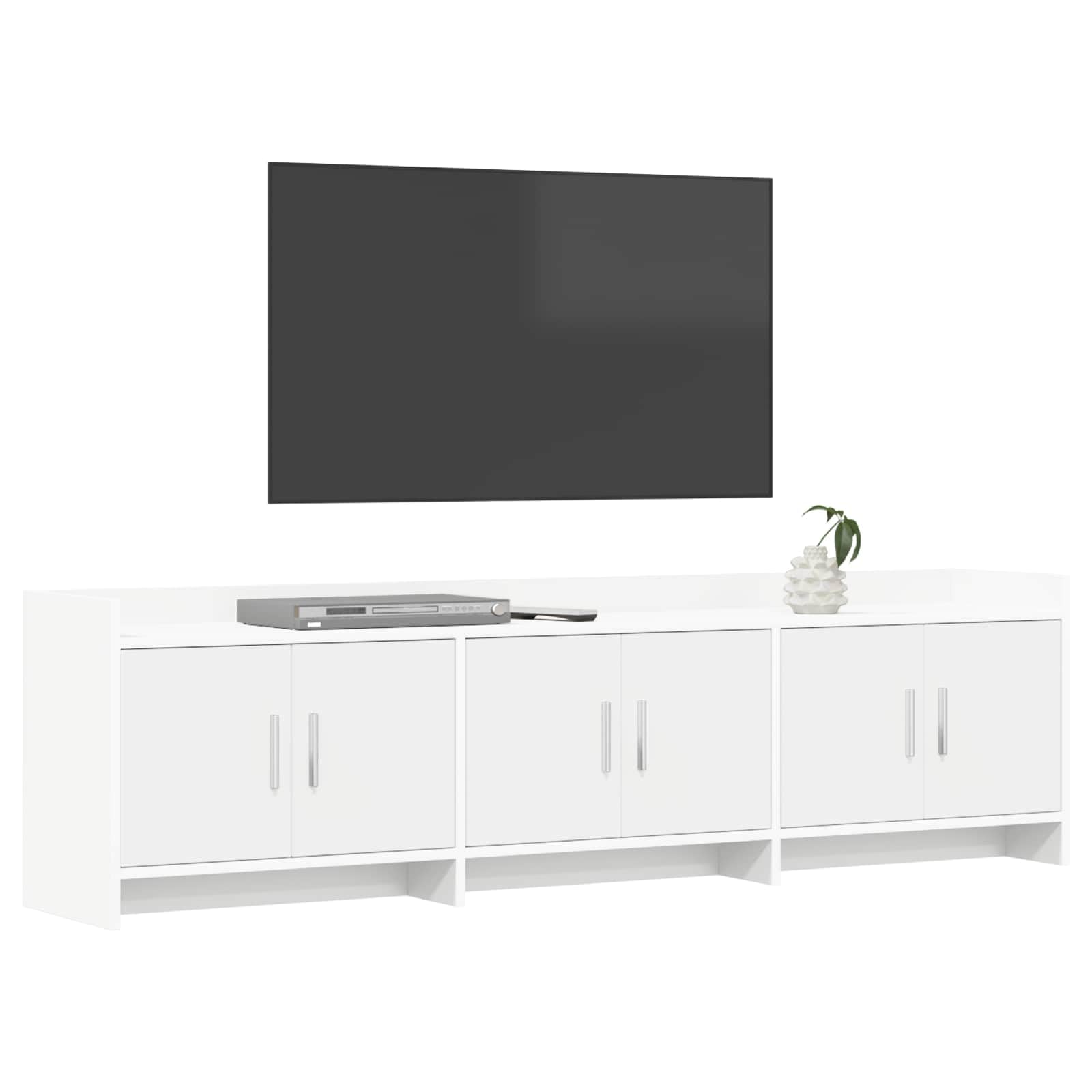 Szafka pod telewizor biała z materiału drewnopochodnego, 168 x 33 x 47 cm, niska szafka z 6 drzwiami, stolik pod telewizor i szafka pod telewizor do salonu, obszar mediów, zajmuje mało