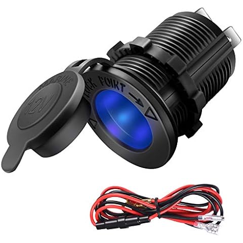 Cigarette Lighter Socket Car Marine Motorcycle ATV RV Lighter Socket Power Outlet Socket Receptacle 12V Waterproof Plug (LED Blue) by ZHSMS Cover