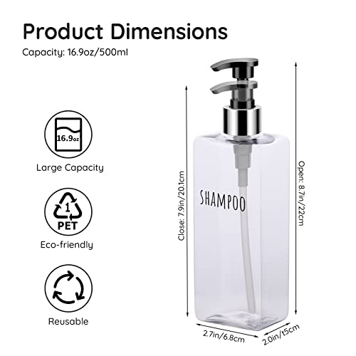 Image of Segbeauty 3pcs Clear Soap Dispenser, 16.9oz Refillable Shampoo Conditioner Bottles, 500ml Empty Plastic Square Body Wash Dispenser for Shower Bathroom Press Pump Bottle Liquid Container Set