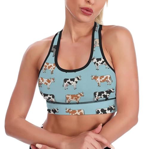 Comfortable Cows Yoga Vest for Women Girls, Racerback Tank Tops with Pads Bounce Control Activewear for Sports Fitness