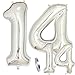 Produktbild zooting Luftballons Zahl 14 Geburtstag XXL Silber - Riesen Folienballon Figuren in 2 Größen 40" & 16" | Set XXL 100cm + Mini 40cm Version Geburtstagsdeko | Vier Zahlen | Ideal zum 14. als Deko