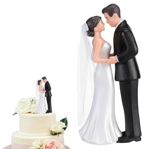 TESGADGETS Hochzeitstortenfigur Brautpaar aus Kunststoff - 11 cm Hautfarbene Figuren mit Braut &...