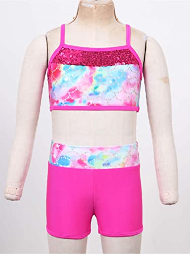 Image of Agoky Kids Girls 2PCS Sports Outfits Ballet Gym Sequins Mermaid Tank Top Shorts Set Tankini Swimwear Gymnastics Tracksuit