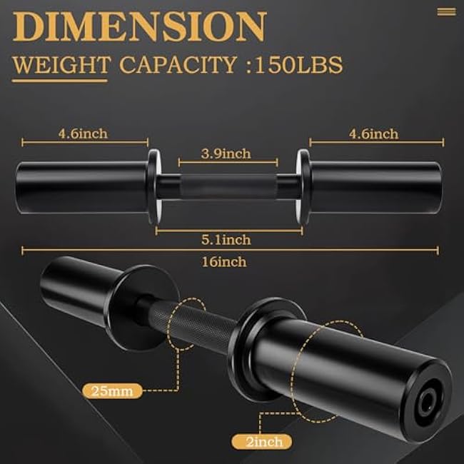 16 Olympic Dumbbell Handles,Loadable Dumbbell Bars set for 2-inch Standard Plates Weight Bars with 2 Pair of Spring Collars for Home Gym Strength Training