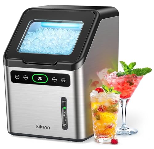 Image of Silonn Nugget Ice Makers Countertop,Timer Pebble Ice Maker with Soft Chewable Ice, 44lbs per Day Ice Machine with Self-Cleaning,One-Click Operation, Stainless Steel