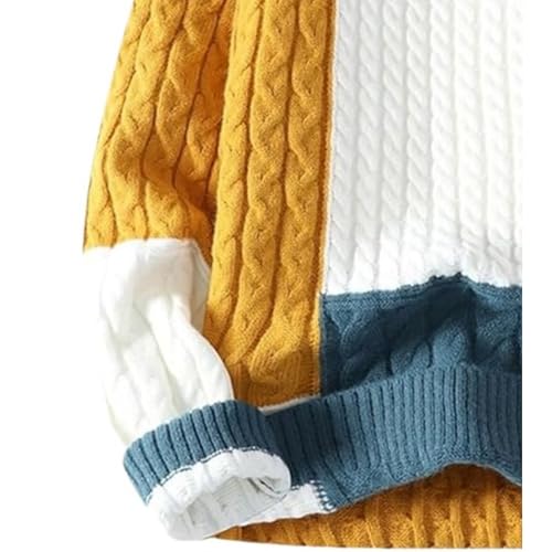 Men's Cable Knit Patchwork Pullover Lightweight Casual Knitted Pullover Chunky Winter Twisted Thermal Sweaters4