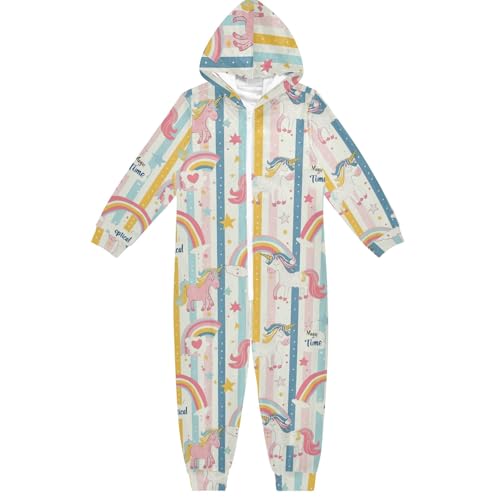 CHIFIGNO Mameluco unisex con capucha para niños y niñas, divertido disfraz de Halloween para niñas y niños, Lindos unicornios de dibujos animados con arcoíris, 5-6 años