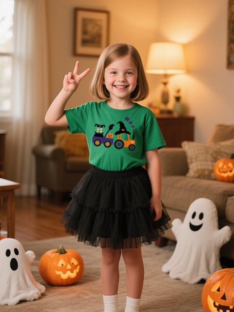 Spooky Party Shirt Toddler Boys Girls Pumpkin Truck Ghost Spider Web Short Sleeve Kids Top for 2-7t2
