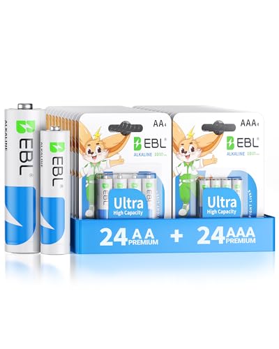EBL 48-Pack Alkaline AA AAA Batteries, Includes 24 AA and 24 AAA, 1.5V High Performance, Long Shelf Life