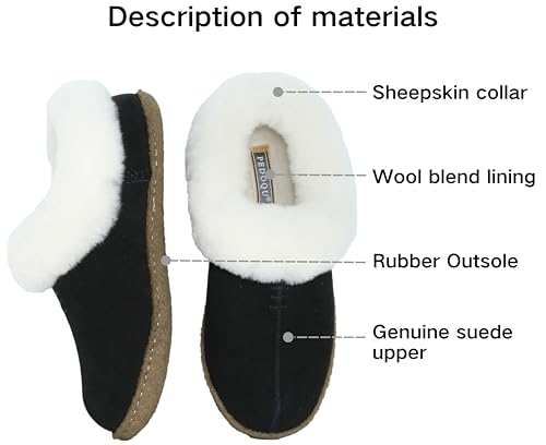 Women's fuzzy Slippers Suede leather Sheepskin Collar Wool Blend Lining Memory Foam House Shoes for women - bedroom Indoor and Outdoor Warm Loafer Slipper2