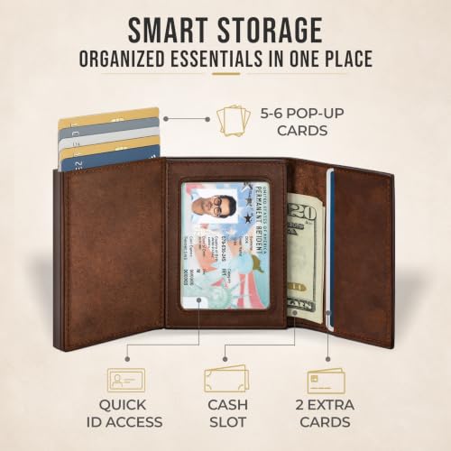 Image of TopMost Genuine Leather Pop Up Wallet for Men, Credit Card Holder, RFID Blocking Ridge Wallets for Men with ID Window, Slim, Minimalist, 5-9 Card Capacity & Cash Slot