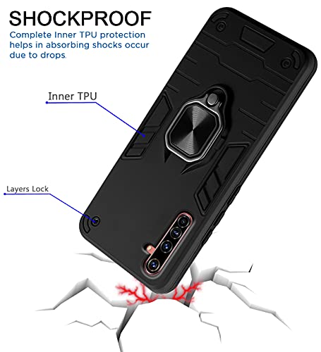Image of Pikkme D5 Tough Armor Bumper Back Cover Case for Vivo X50 Pro |Ring Holder & Kickstand in-Built (Black)