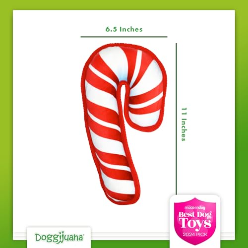 Image of Doggijuana Stocking Stuffer, Candy Cane Dog Toy Bundle | Holiday 2 Pack | Refillable squeaky plush dog toy + organic calming catnip; eases anxiety, stress & storms; drug-free, hand-harvested