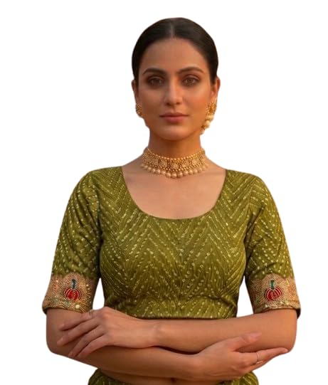Mehndi Green Bandhej Print Strechable Blouse-image-39