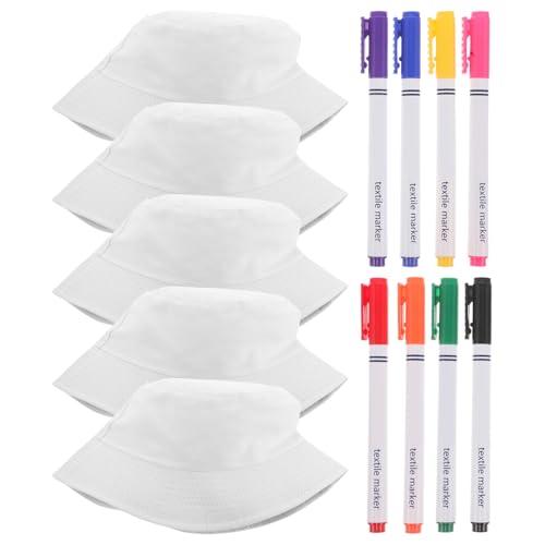 Chapeau de soleil enfant protection UV lot de 5 bobs en coton avec feutres textiles