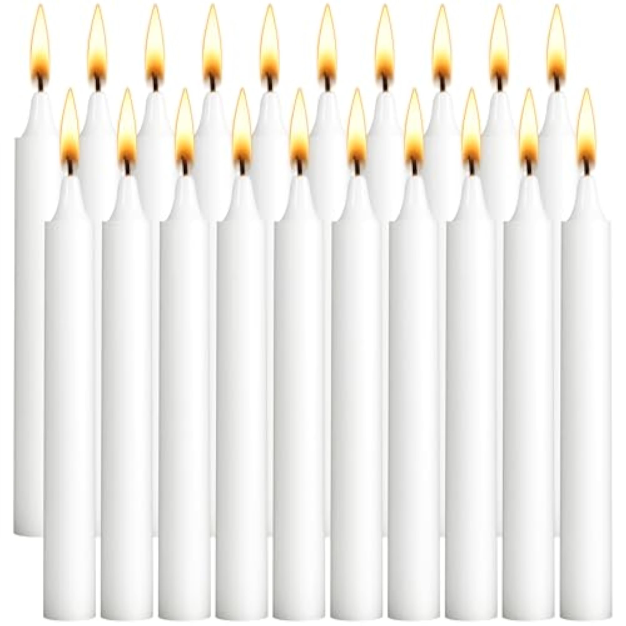 20 Pack White Chime Taper Candles, Dripless for Rituals
