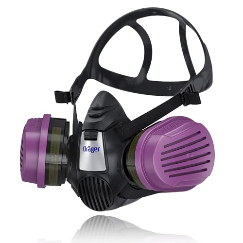 Dräger X-plore 3500 Half-Face Respirator Mask + 2x P100/Multi-Gas Combination Cartridge (OV/AG/HF/FM/CD/AM/MA/HS/P100), NIOSH-Certified, Reusable Professional Respiratory Protection Kit