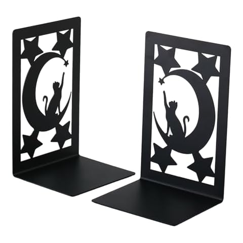 Aertiavty Bookends 2 PCS, Large Heavy Duty Book Ends for Shelves, Non-Skid Metal Book Ends Decorative for Heavy Books, Black Book Holder for Home Office, Morden Cat Book Stopper 7.9"x 4" x 5" Cover