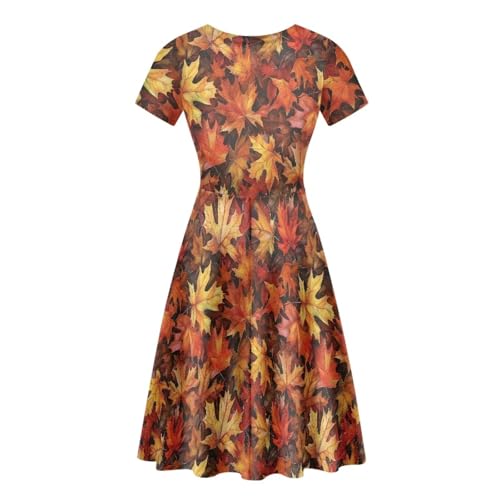 Image of POLERO Sunflower Dress for Women Floral Summer Dresses Short Sleeve Casual Sundresses Midi Dresses