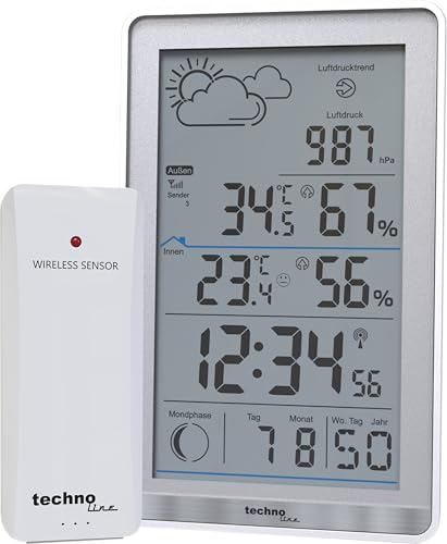 techno line Funkwetterstation WS9218 inklusive Außensender TX106-TH, Innentemperatur, Außentemperatur, Luftfeuchte, Luftdruck, Vorhersage