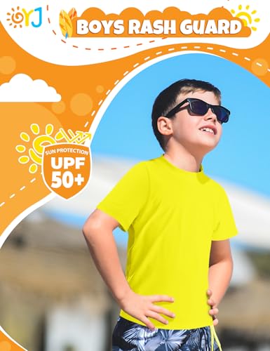 Image of Boys Rash Guard Short Sleeve Swim Shirt UPF+ 50 Rashguard for Toddler Teens Water Sun Shirts Swim Wear Quick Dry