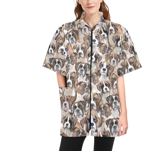 COWCUTE Boxer Dog Print Pet Grooming Smock Barber Jackets for Women Men, Waterproof Pet Dog Groomer Smocks, Boxer Lover Gifts