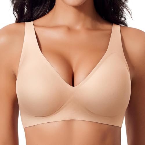 Deep V Wireless Bras for Women Seamless No Underwire Bra Comfortable Everyday Wirefree Bras