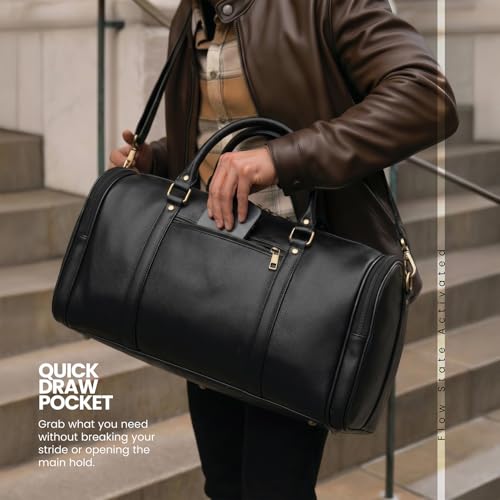 Image of FATMUG Travel Duffle - Carry-on Cabin Luggage Bag for Men and Women - Vegan Leather (26L,Black)