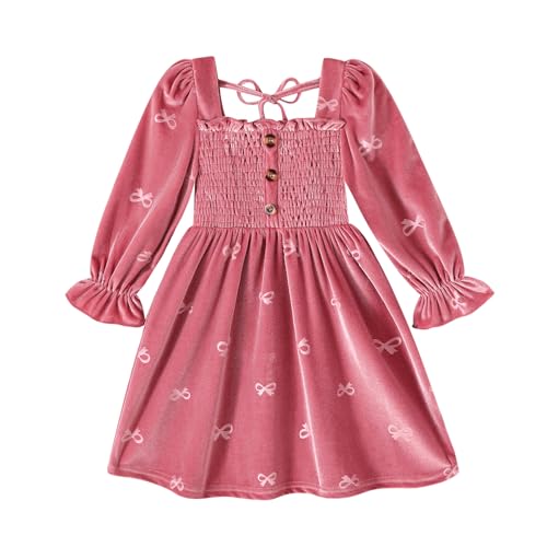 Image of Happy Town Toddler Girl Dress Long Sleeve Play Wear Dress Baby Solid Color Casual Fall Winter Clothes