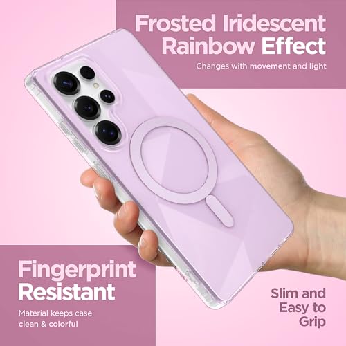 Image of Magnetic Case for Samsung Galaxy S25 Ultra [Compatible with Magsafe] [Anti-Yellowing] [1 Screen Protector] Shockproof Slim Iridescent Sparkly Case for Galaxy S25 Ultra 6.9 inch, Pink