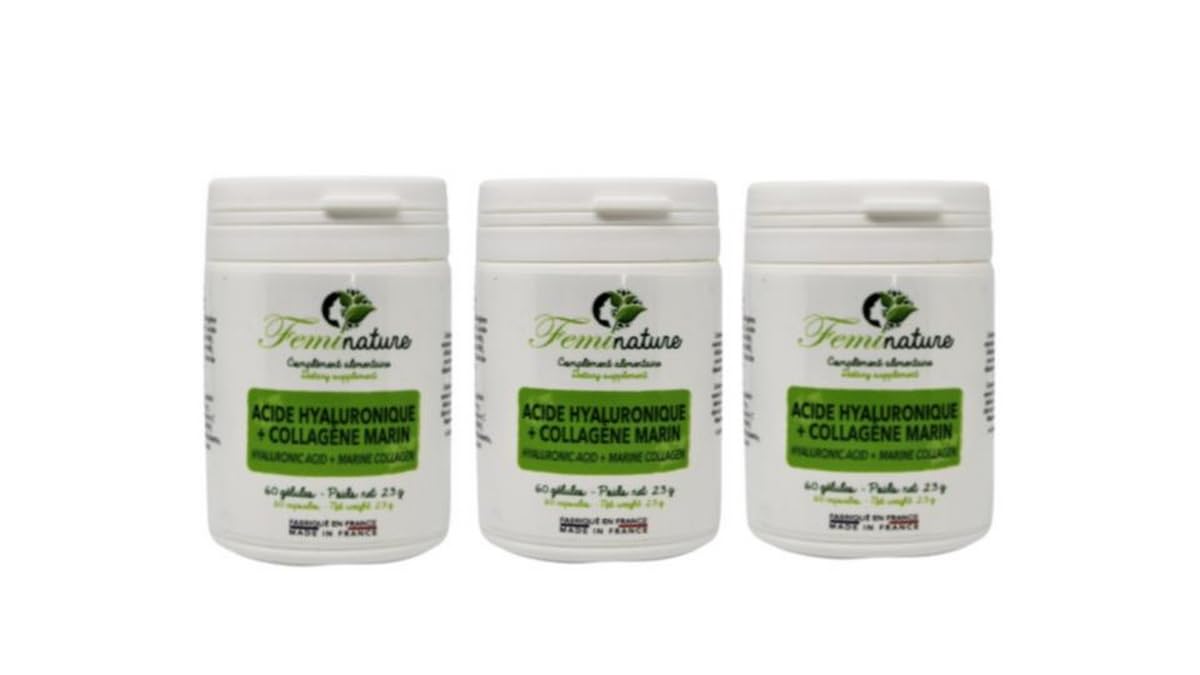 Collagène marin + acide hyaluronique & Hydratation Peau - Santé des Articulations & Vitamines E et C - 60 Gélules & Fabriqué en France par Féminature (3)