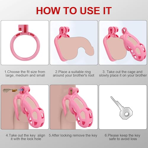 Image of Sex Toys Male Chastity Cage with Elastic Belt & Invisible Lock - 4 Rings Lightweight Comfort Fit Design for Long Term Wear, Secure Chastity Device (M-90mm) - Breathable Large Penis Cage for Men (Pink)
