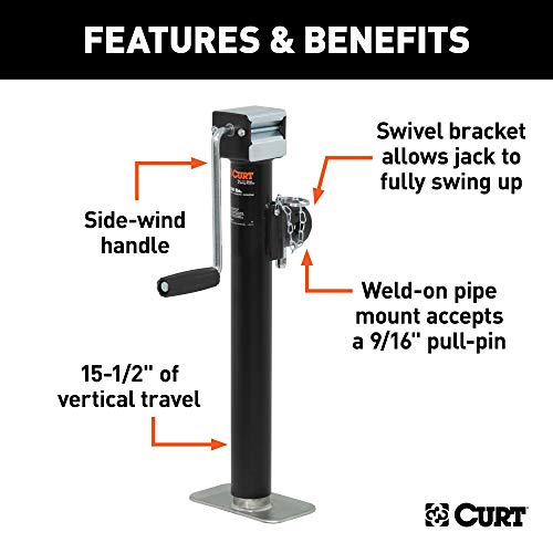 Curt 28358 Weld-On Pipe-Mount Swivel Trailer Jack, 5,000 Lbs. 15-1/2 Inches Vertical Travel, Black #TOP2