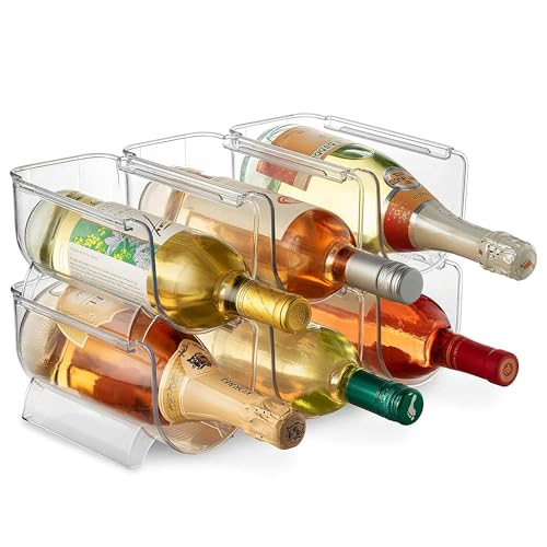 ASMIZ Lot de 6 organiseurs de bouteilles de vin et d'eau, empilables en plastique pour garde-manger, cuisine, réfrigérateur, rangement idéal pour vin, soda,...