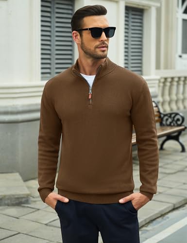 Image of MAGCOMSEN Men's Quarter Zip Pullover Lightweight Mock Neck Polo Sweater Long Sleeve Warm Fall Winter Pullover Sweaters