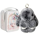 Häschen-Schlüsselanhänger mit Geschenkbox, Handgefertigter weicher Plüsch-Hase in Dosen, Niedlicher Hasen-Anhänger, 7 modische Farben für Taschen, Geschenke für Frauen & Mädchen (Schwarz)