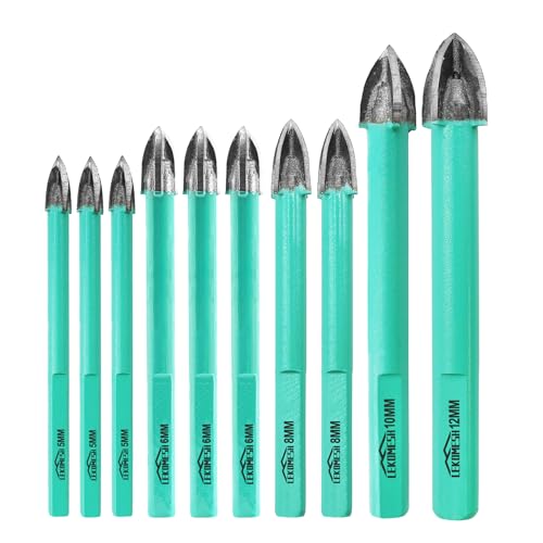 Masonry Concrete Drill Bits - 10pcs (5 * 3+6 * 3+8 * 2+10+12mm) Carbide Drill Bits Tip for Wood, Plastic, Masonry, Ceramic Tile, Concrete, Marble, Triangle Shank