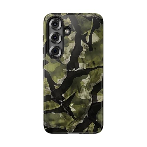 Coque Samsung S25 motif camouflage vert et noir rigide brillante