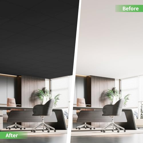 Image of Art3d 24 inchx24 inch Smooth Drop Ceiling Tiles (48 Sq.Ft), 12-Pack 2ft x 2ft PVC Tiles for Home and Office, Waterproof and Reusable Plastic Ceiling, Black