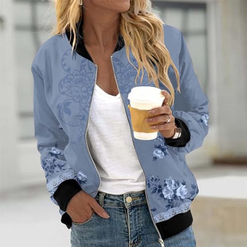 Womens Bomber Jacket Lightweight Long Sleeve Coat Casual Zip Up Jacket - image 2
