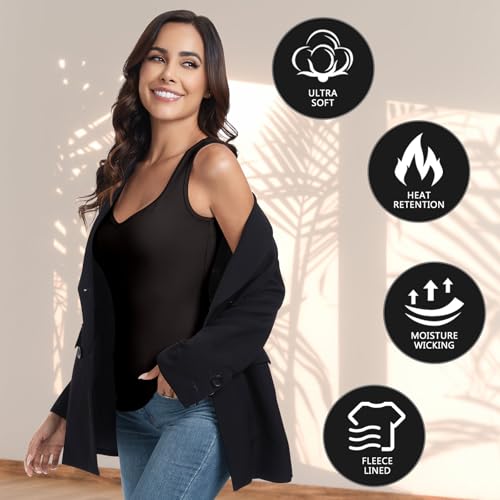 WOWENY Camiseta térmica básica sin Mangas para Mujer, Camiseta térmica de Invierno, Camiseta térmica de Invierno, Camiseta Interior de Forro Polar, para el día a día, Negro, M