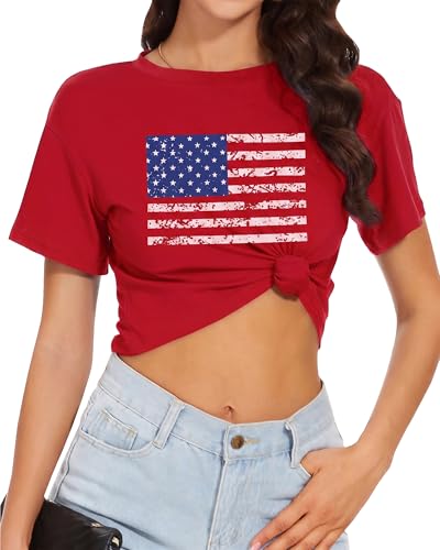 Image of Womens Summer Crop Tops Short Sleeve Round Neck T-Shirts Loose Fit Casual Blouse 2026